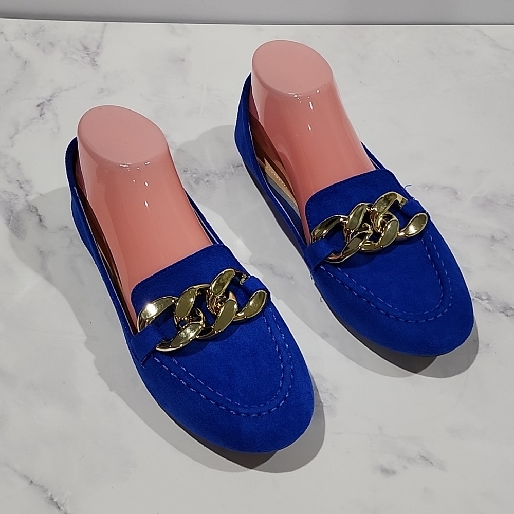 Sabana New Style Blue Flat Loafers with Gold Accents